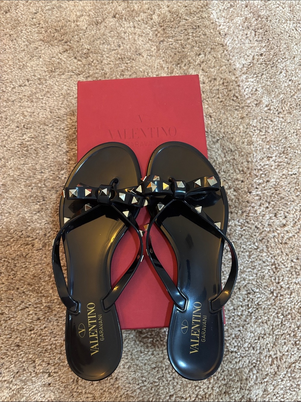 Valentino Garavani Black Rockstud Rubber Slipper